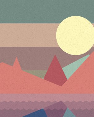 Geometrik manzara, üretken sanat posteri, vektör illüstrasyonu 