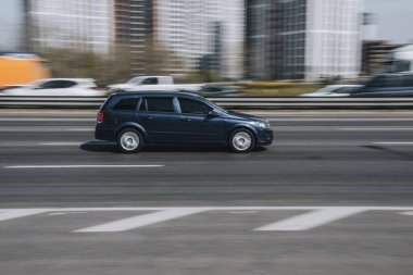 Ukraine, Kyiv - 29 April 2021: Blue Opel Astra car moving on the street. Editorial