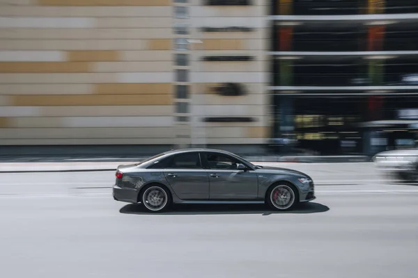 Ukraine Kyiv May 2021 Gray Audi Car Moving Street Editorial — Stock Photo, Image