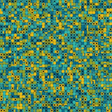 Soyut renk geometrik mozaik desen, üretken hesaplama sanatı illüstrasyonu, fayans rengi parçalarının taklidi
