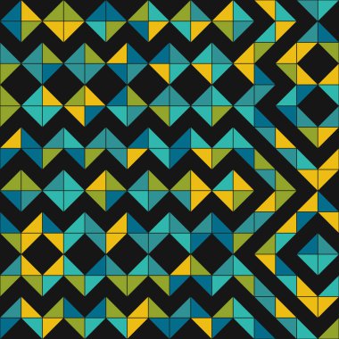 Soyut renk geometrik mozaik desen üretici hesaplama sanatı illüstrasyonu, fayans renk parçalarının taklit edilmesi