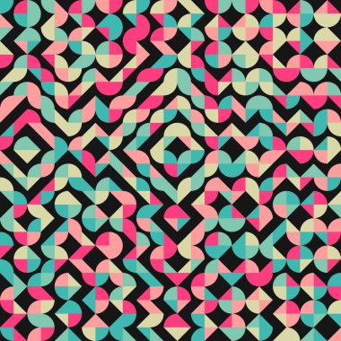 Soyut renk geometrik mozaik desen üretici hesaplama sanatı illüstrasyonu, fayans renk parçalarının taklit edilmesi