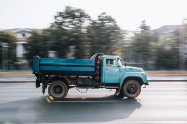 Ukraine, Kyiv - 16 July 2021: Blue ZIl MMZ truck moving on the street. Editorial