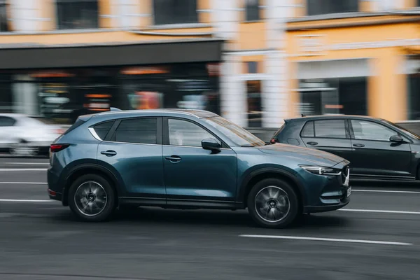 Ukraine Kyiv June 2021 Gray Mazda Car Moving Street Editorial — 스톡 사진