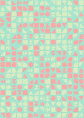 Soyut renk geometrik mozaik desen üretici hesaplama sanatı illüstrasyonu, fayans renk parçalarının taklit edilmesi