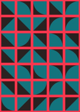 Soyut renk geometrik mozaik desen üretici hesaplama sanatı illüstrasyonu, fayans renk parçalarının taklit edilmesi