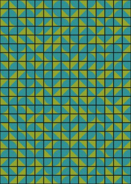 Soyut renk geometrik mozaik desen üretici hesaplama sanatı illüstrasyonu, fayans renk parçalarının taklit edilmesi