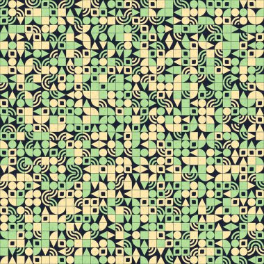 Soyut renk geometrik mozaik desen üretken hesaplama sanatı çizimi, fayans rengi parçalarının taklidi