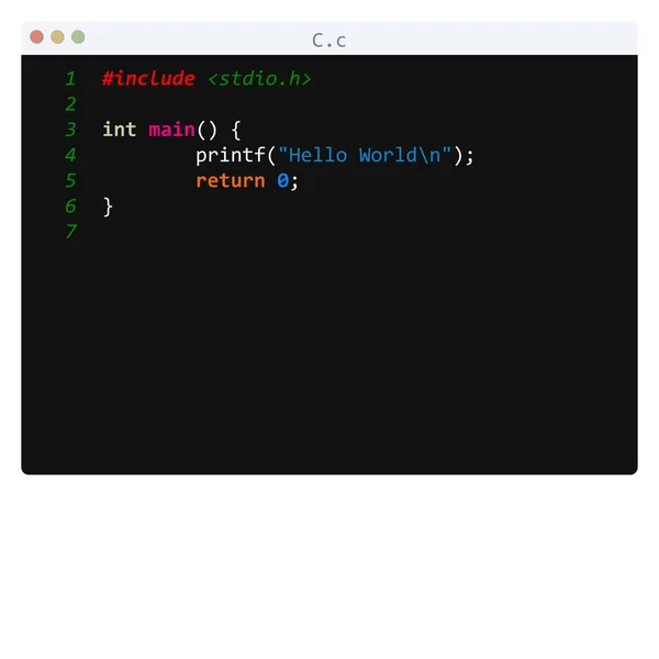 Idioma Hello World Amostra Programa Janela Editor — Vetor de Stock