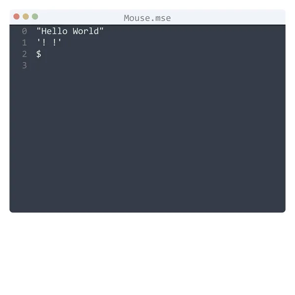 Mouse Language Hello World Program Sample Editor Window — Stock Vector