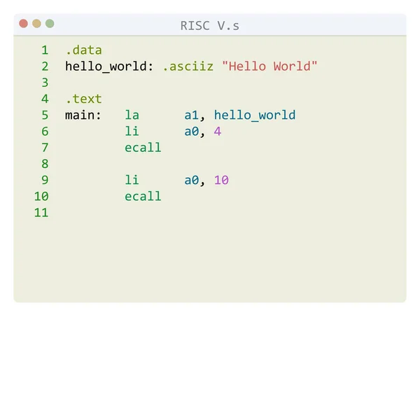Risc Sprache Hello World Programmbeispiel Editor Fenster — Stockvektor