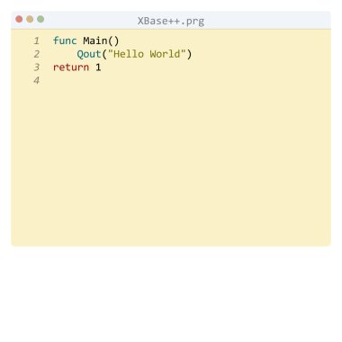 Düzenleme penceresinde XBase + + dil Merhaba Dünya programı örneği