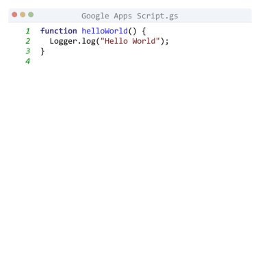 Google Apps Betik Dili Merhaba Dünya programı örneği düzenleyici penceresinde