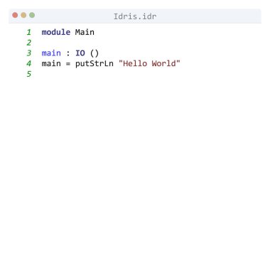Idris dili Merhaba Dünya programı örneği düzenleyici pencerede