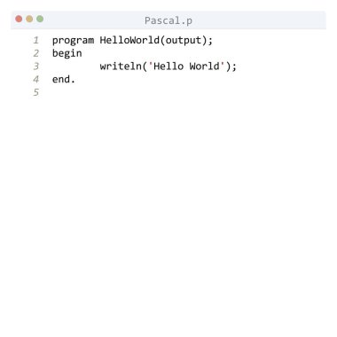 Düzenleyici penceresinde Paskal Dili Merhaba Dünya programı örneği