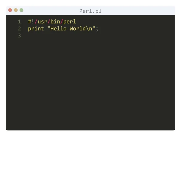 Idioma Perl Amostra Programa Hello World Janela Editor — Vetor de Stock