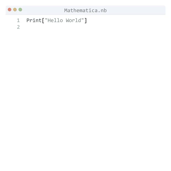 Mathematica Sprache Hello World Programmbeispiel Editor Fenster — Stockvektor