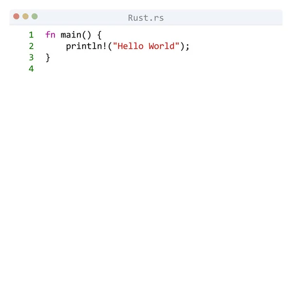 Rust Language Hello World Program Sample Editor Window — Stock Vector