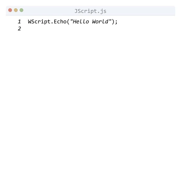 Jscript Language Hello World Program Sample Editor Window — Stock Vector