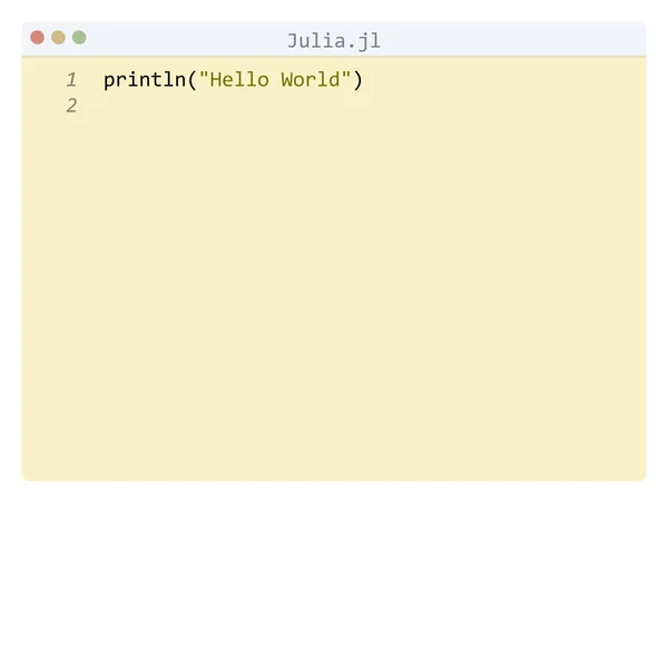 Julia Language Hello World Program Sample Editor Window — 스톡 벡터