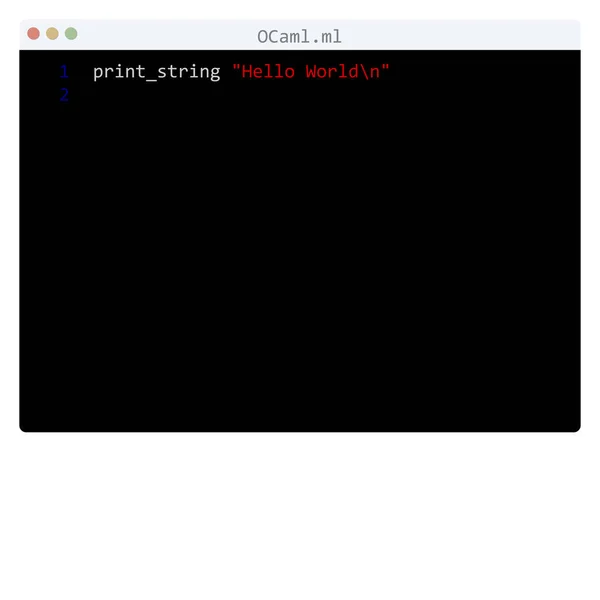 Língua Ocaml Amostra Programa Hello World Janela Editor — Vetor de Stock
