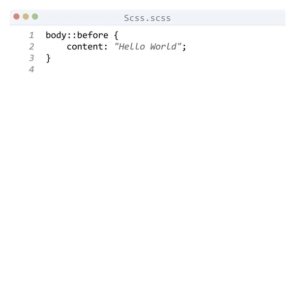 Scss Language Hello World Program Sample Editor Window — Stock Vector
