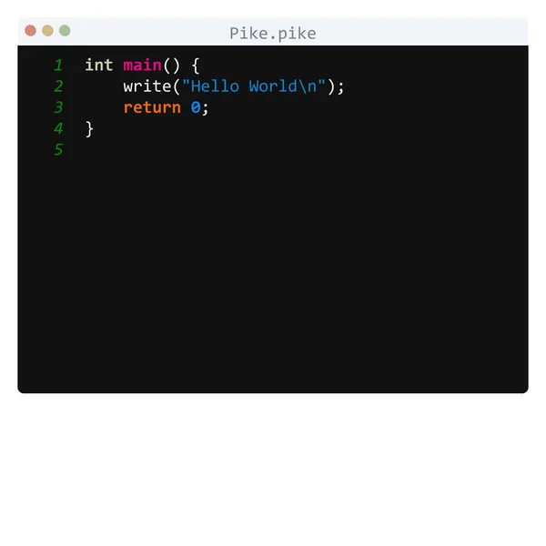 Pike Language Amostra Programa Hello World Janela Editor — Vetor de Stock