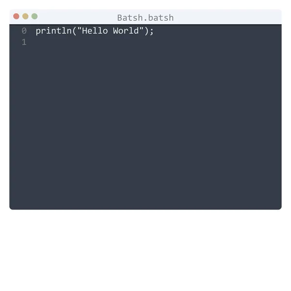 Batsh Language Hello World Program Sample Editor Window — Stock Vector