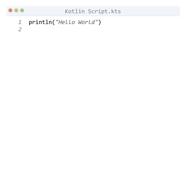 Kotlin Skriptsprache Hello World Programmbeispiel Editor Fenster — Stockvektor