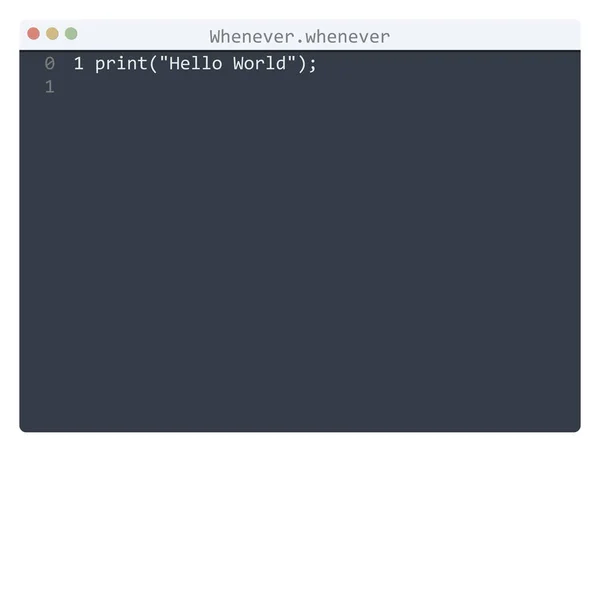Whenever Language Hello World Program Sample Editor Window — Stock Vector