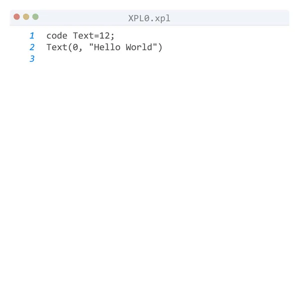 Xpl0 Language Hello World Program Sample Editor Window — Stock Vector
