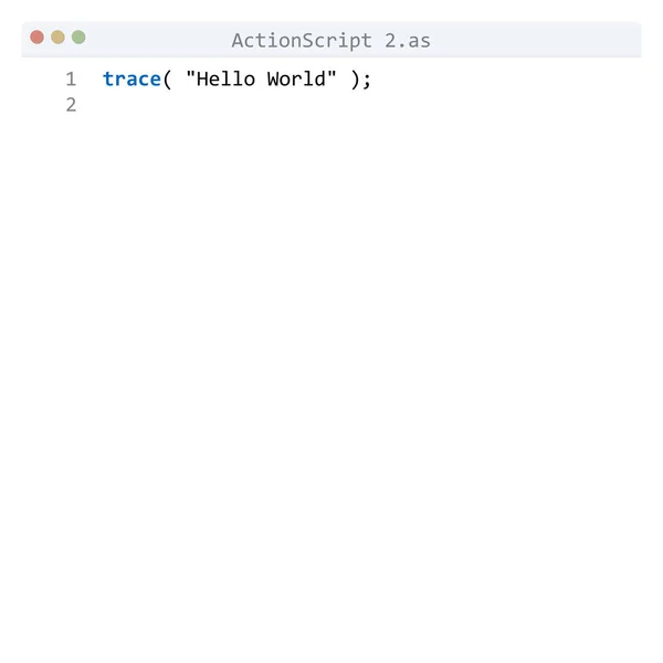 Actionscript Idioma Hello World Amostra Programa Janela Editor — Vetor de Stock