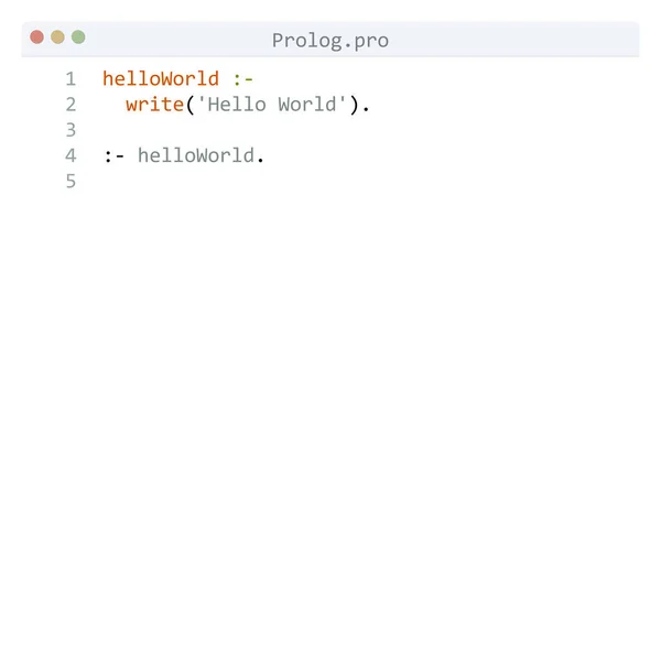 Prolog Language Amostra Programa Hello World Janela Editor — Vetor de Stock