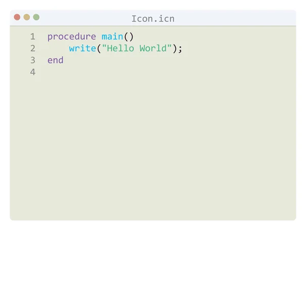 Icon Language Hello World Program Sample Editor Window — 스톡 벡터