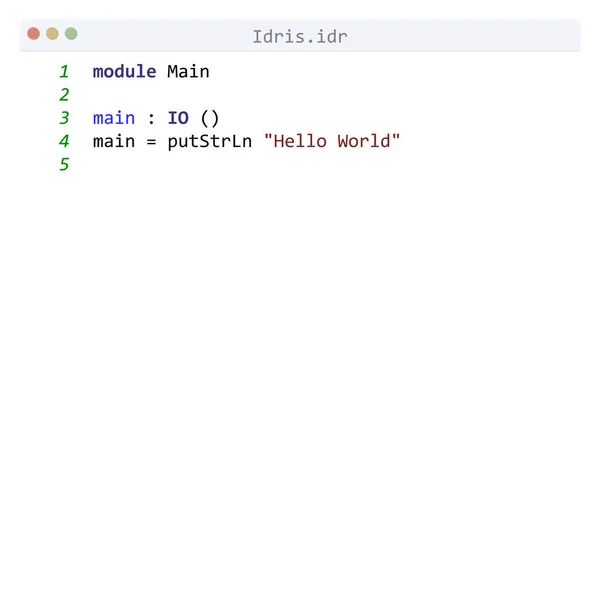 Idioma Idris Amostra Programa Hello World Janela Editor — Vetor de Stock