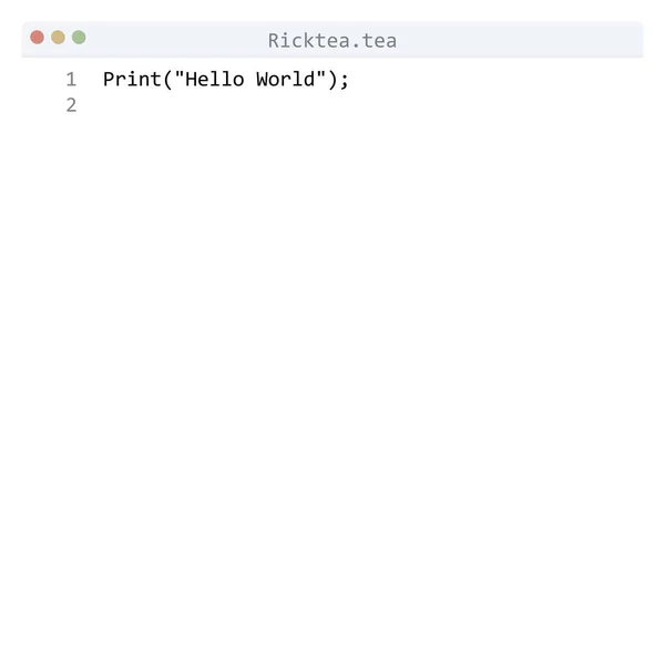 Ricktea Language Hello World Program Sample Editor Window — Stock Vector