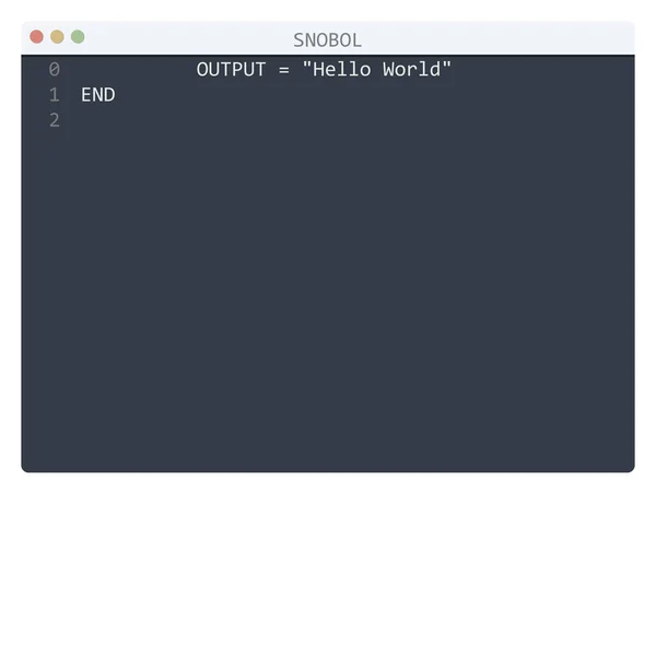 Lingua Snobol Hello World Esempio Programma Nella Finestra Dell Editor — Vettoriale Stock