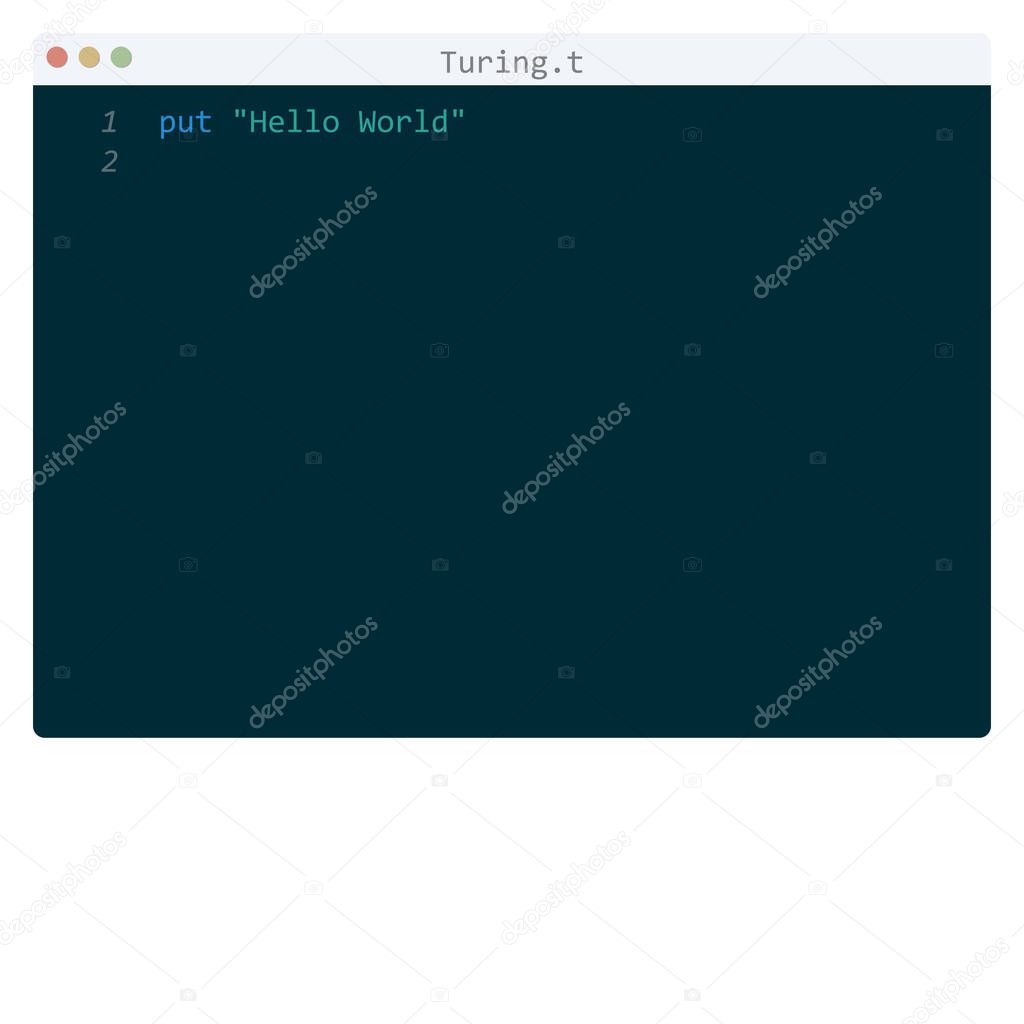 Turing language Hello World program sample in editor window