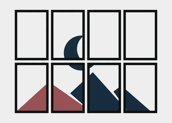 Montanhas Geométricas Silhueta Paisagem Arte Cartaz Ilustração —  Vetores de Stock