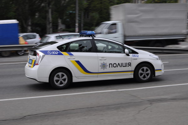 Ukraine. Kyiv. june 25, 2015: New Kyiv Police in car