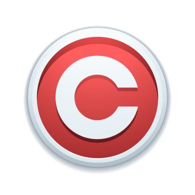 Telif hakkı kırmızı düğme işareti simgesi