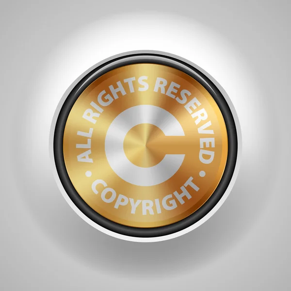 Signo de botón dorado de copyright icono — Vector de stock
