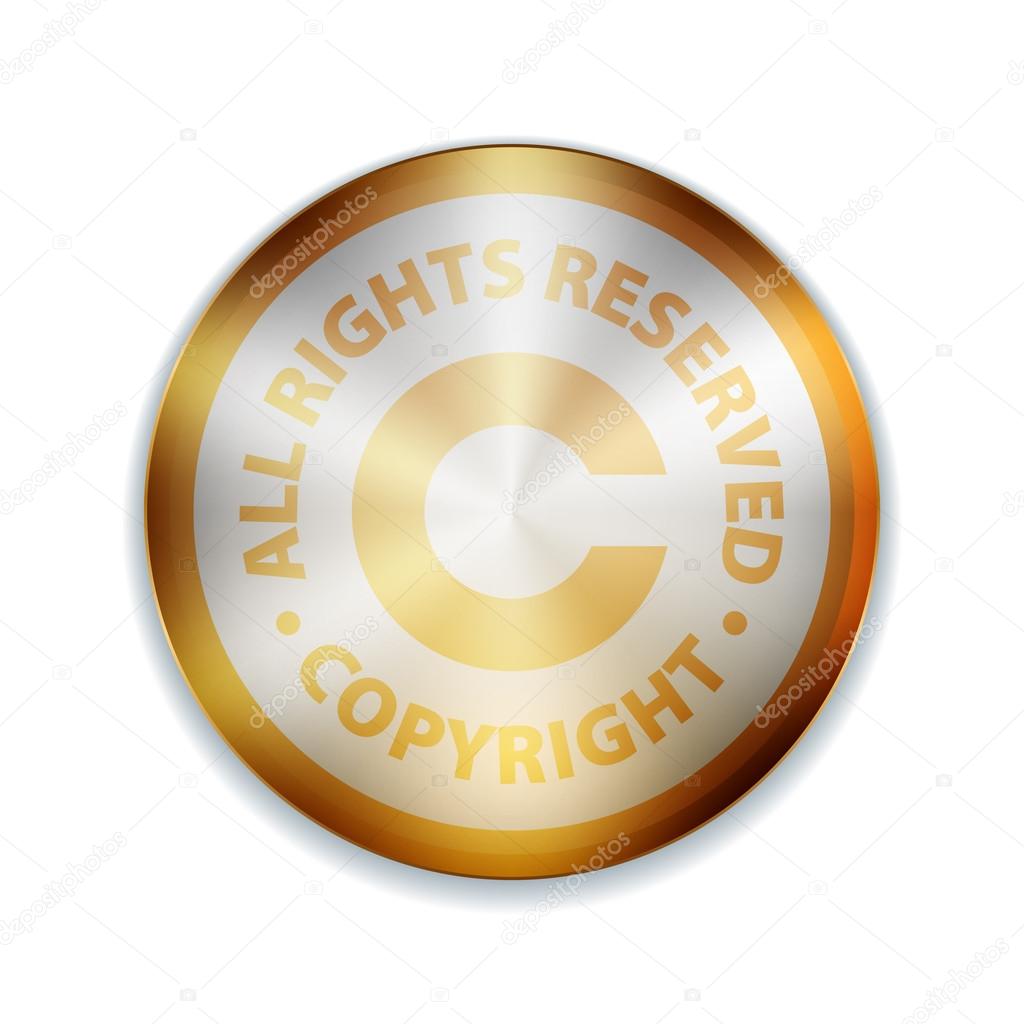 Copyright golden button sign icon