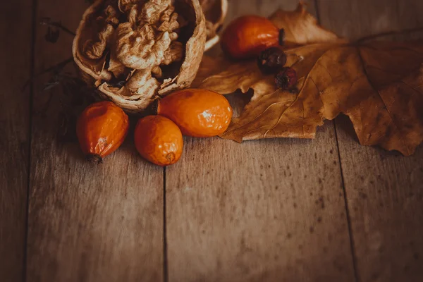 Warmes Herbst-Stillleben mit Walnüssen — Stockfoto