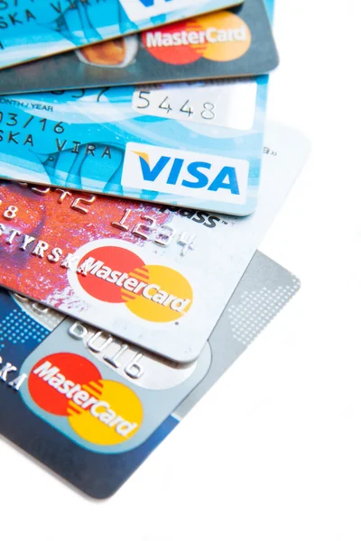 Fechar foto de cartões de crédito Visa e MasterCard — Fotografia de Stock