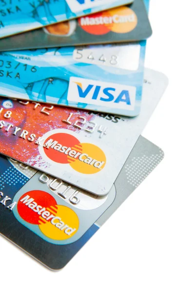 Закрити фото кредитних карток Visa й Mastercard — стокове фото