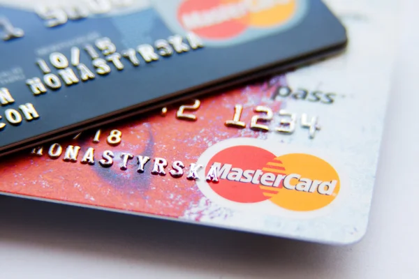 Close photo of MasterCard credit cards — Stock Photo, Image