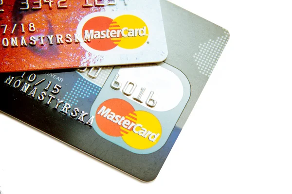 Close photo of MasterCard credit cards — Stock Photo, Image