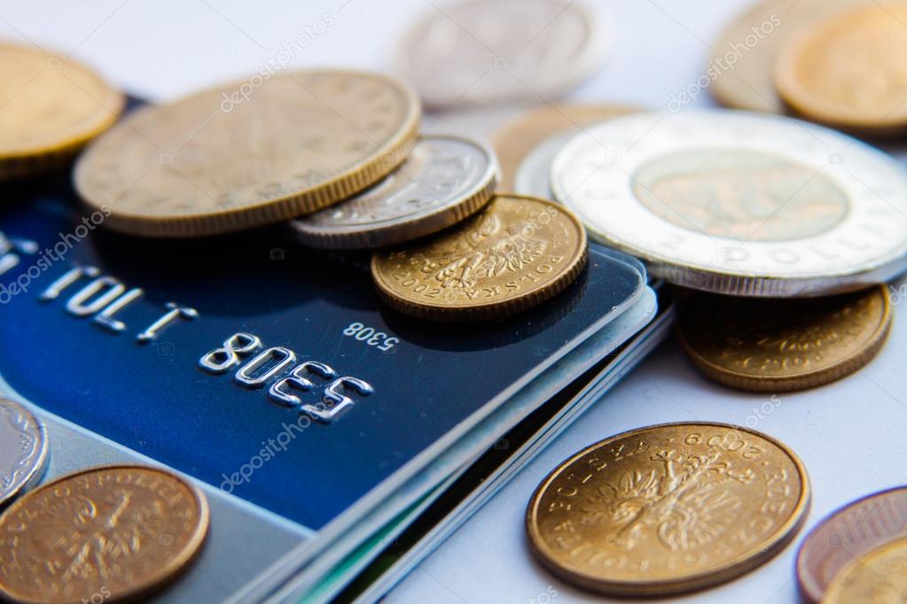 Credit card and coins