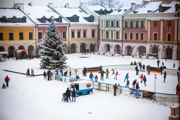 Zamość, Lengyelország - December 28-án: A fő piactértől és a város hektár — Stock Fotó